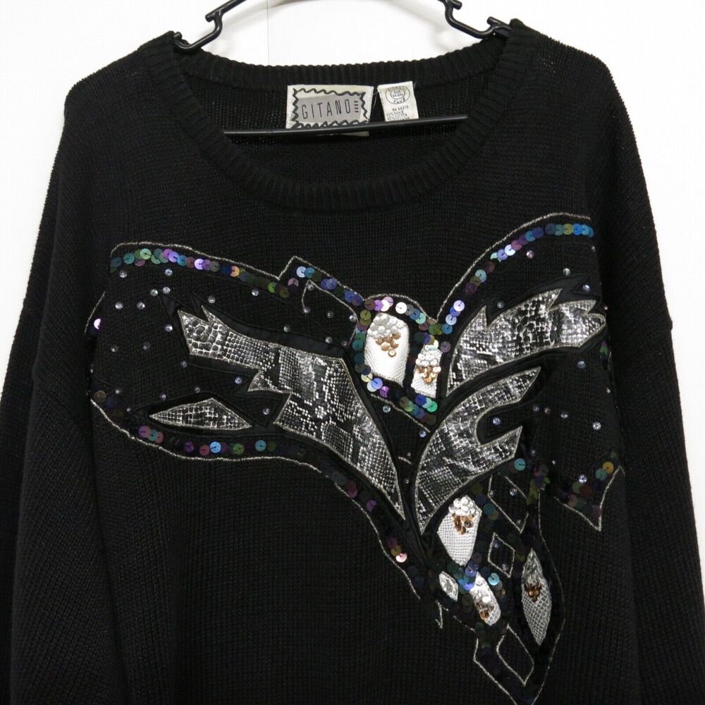 Vtg Plus Sized Gitano Abstract Sequin Beaded Rami… - image 2